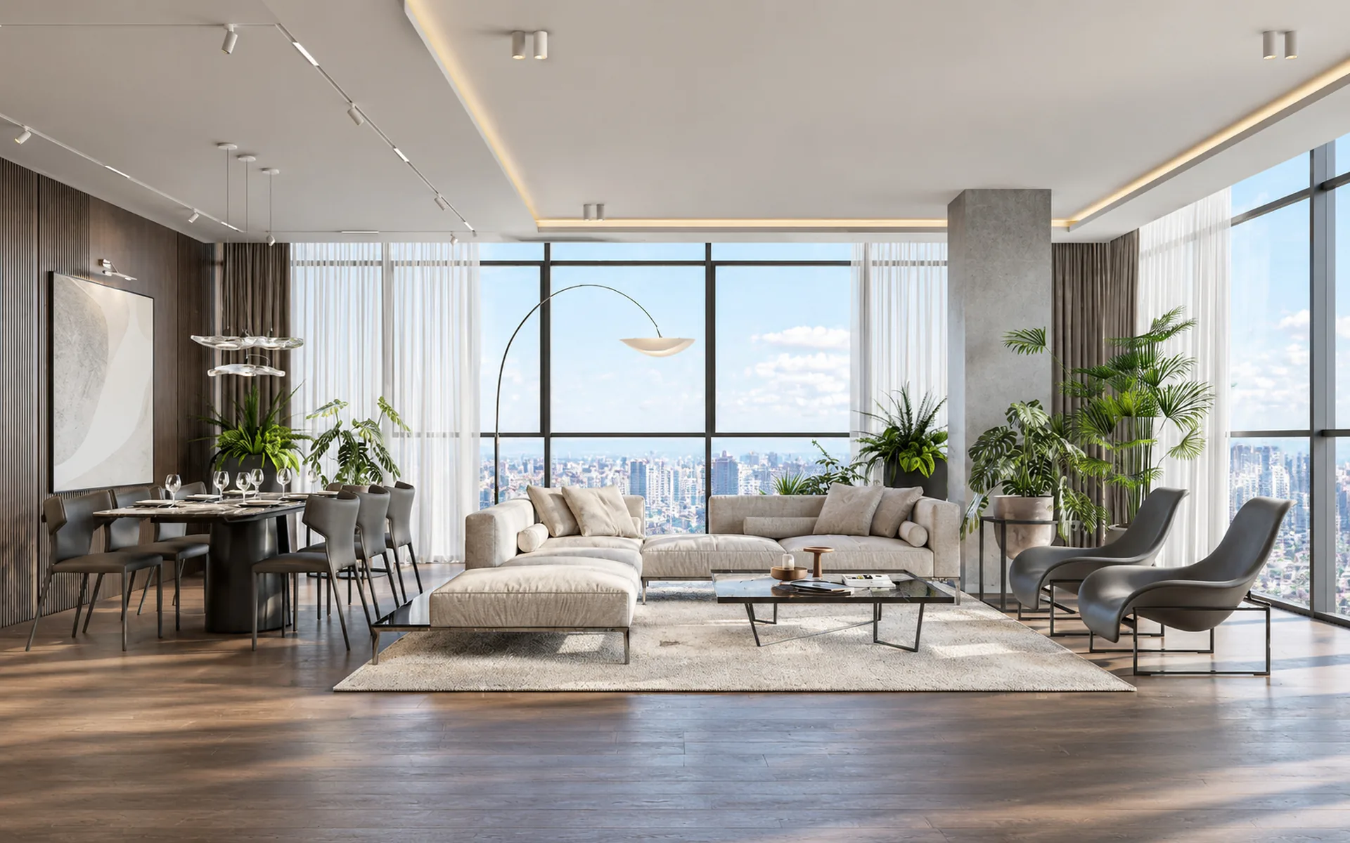 Başka Ankara örnek daire salon ve yemek alanı şehir manzarası